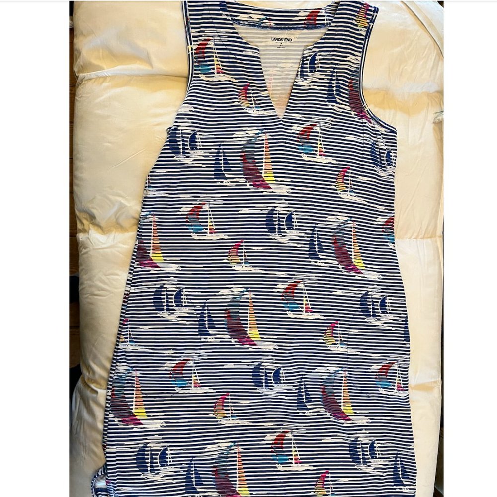 Nautical Lands' End Sleeveless Dress M